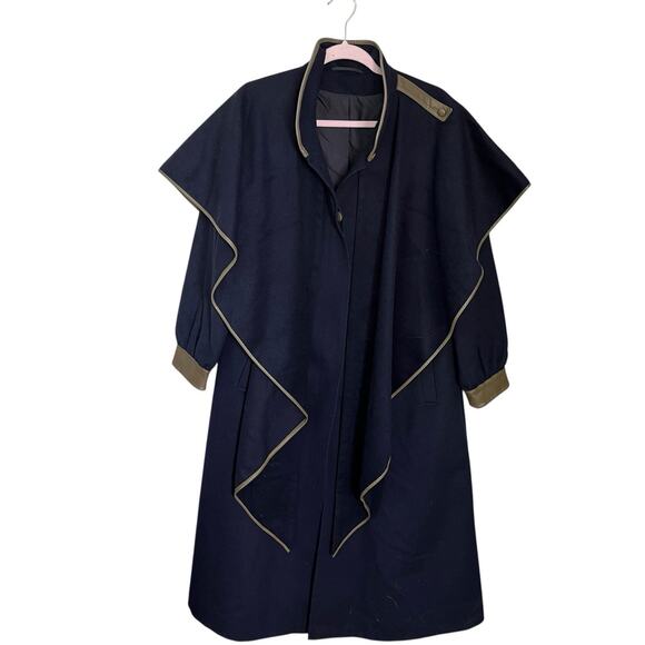 Admont Vintage Heavy Coat Women’s 38 US M Austrian Wool Alpaca Navy Green Trim - Picture 2 of 10